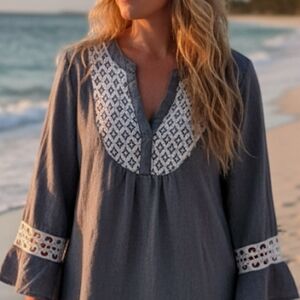 Gray Embroidered Women's Top